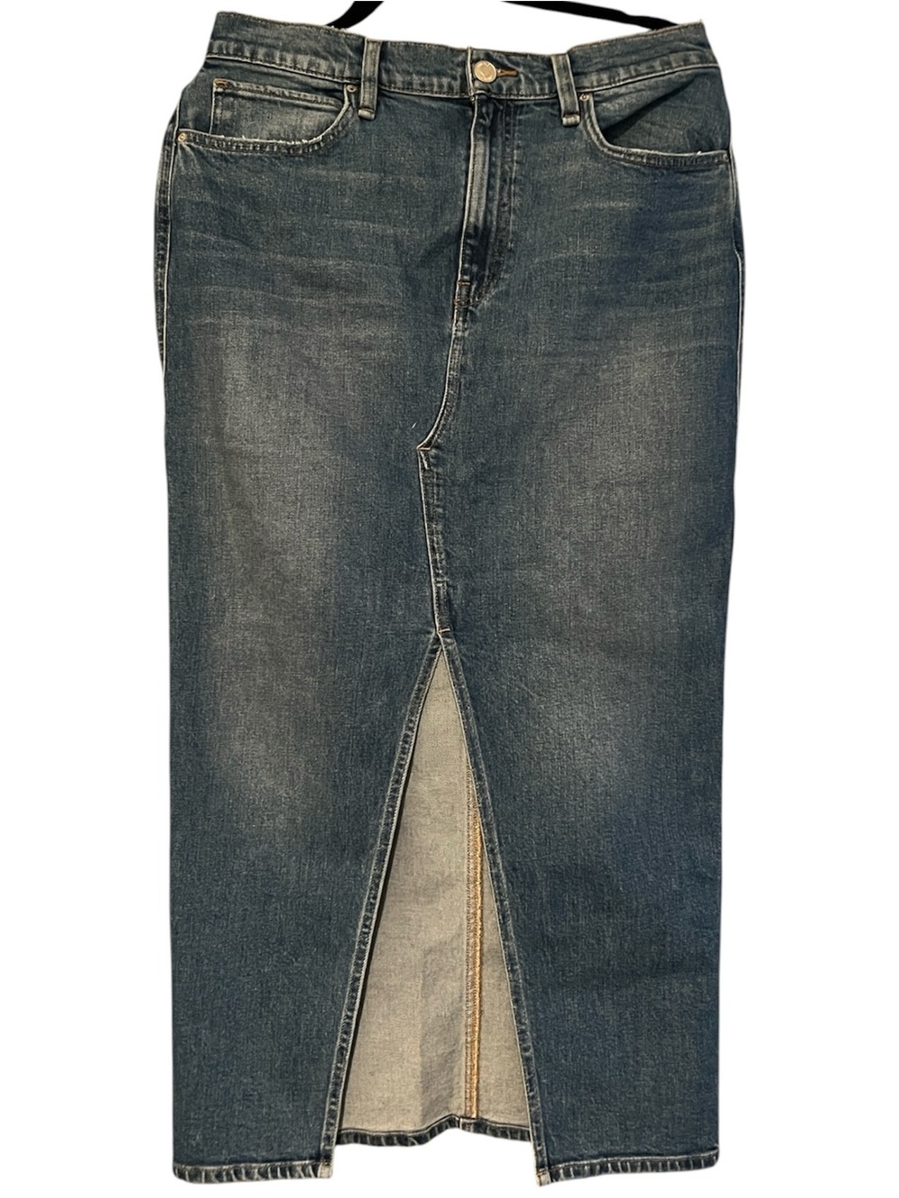 Hudson Jeans Blue Straight-Leg Denim Skirt with Front Slit - Picture 4 of 7